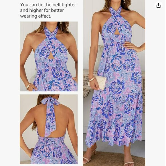 ZESICA Crossover Halter Neck Backless Summer Maxi Dress - NEW - Picture 3 of 4